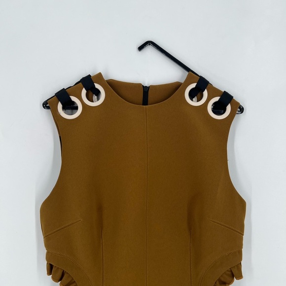 Self-Portrait Cut Out Ruffle Tie String Eyelet Sleeveless Brown Black Midi Dress - Picture 1 of 13